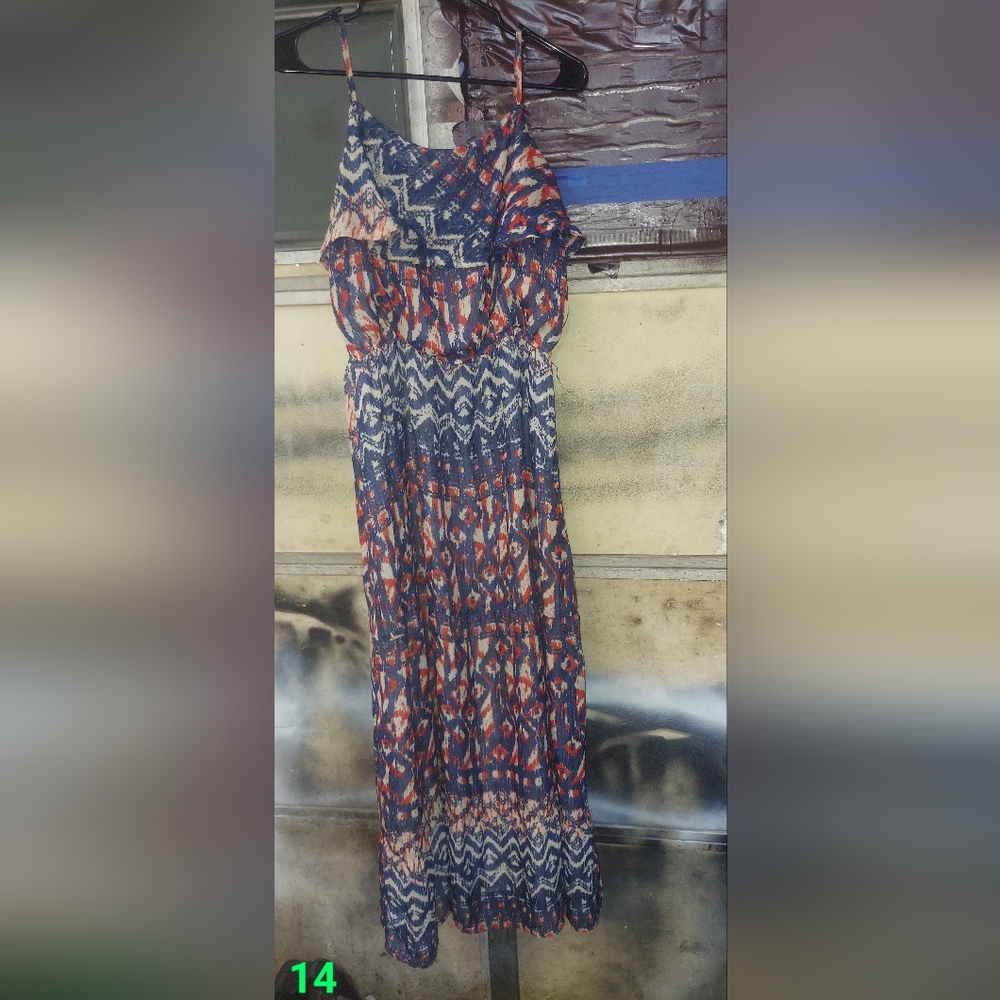 Joie Spaghetti strap maxi dress. Red, blue cream